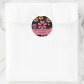 Retro Bloemen Gepersonaliseerde Boekplaten : Roze Ronde Sticker (Tas)