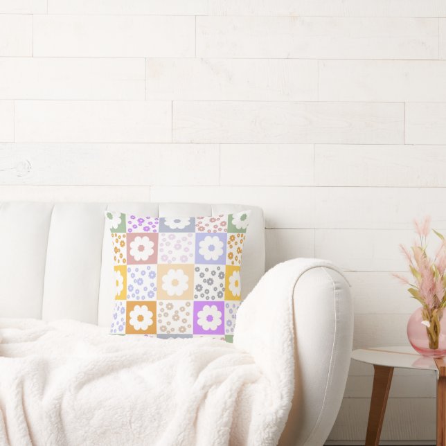 Retro bloemen geruit kussen (Bank)