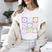 Retro bloemen geruit t-shirt