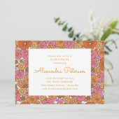 Retro Bloemen Grens Sinaasappel Roze Quinceañera Kaart (Staand voorkant)