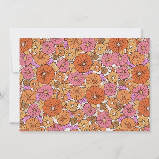 Retro Bloemen Grens Sinaasappel Roze Quinceañera Kaart (Achterkant)