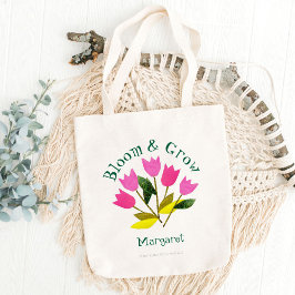 Retro Bloemen & Groeien Schattigee gepersonaliseer Tote Bag