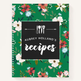 Retro Bloemen Groene Koraal Bloemen Patroon Recept Notitieboek