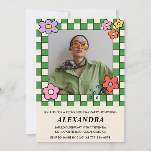 Retro Bloemen Groovy Foto 36e verjaardag Kaart (Voorkant)