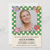 Retro Bloemen Groovy Foto 66e verjaardag Kaart (Voorkant)