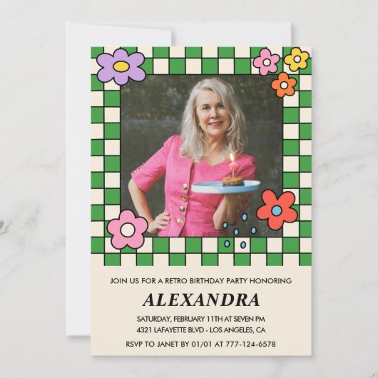 Retro Bloemen Groovy Foto 82e verjaardag Kaart (Voorkant)