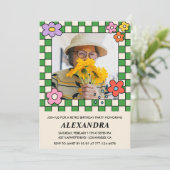 Retro Bloemen Groovy Foto 98e verjaardag Kaart (Staand voorkant)