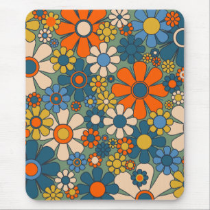 Retro Bloemen Groovy Multicolor 60s 70s Bloemen Muismat