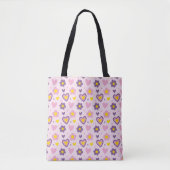 Retro Bloemen Harten Patroon roze, Paarse, geel Tote Bag (Voorkant)