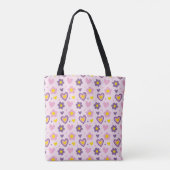 Retro Bloemen Harten Patroon roze, Paarse, geel Tote Bag (Achterkant)