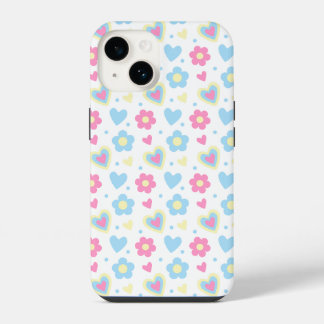 Retro Bloemen Harten Y2K Patroon iPhone 14 Hoesje
