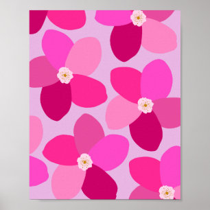 Retro Bloemen Hot Pink Poster