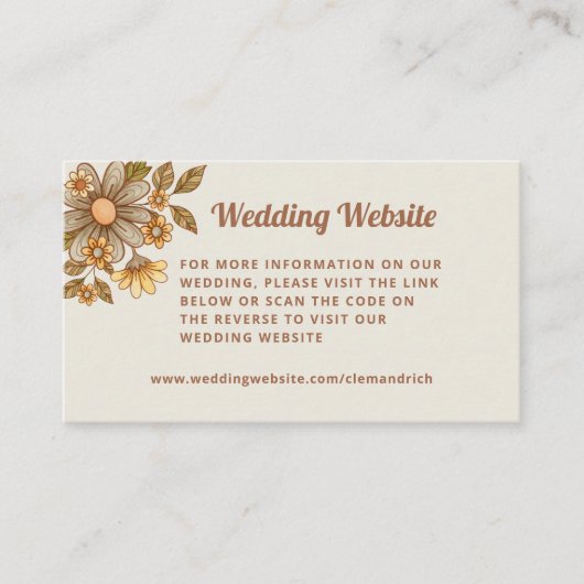 Retro Bloemen | Huwelijkswebsite QR Code Informatiekaartje (Voorkant)