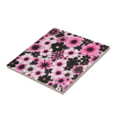 Retro bloemen in roze en zwart tegeltje (Zijkant)