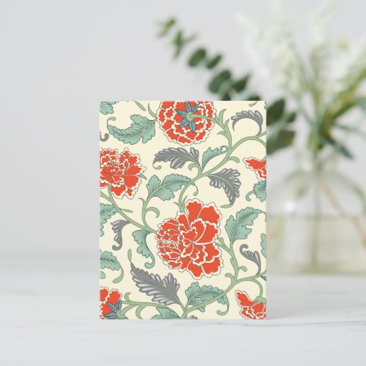 Retro bloemen Japanse stijl Rood Ivoor Groen Briefkaart (Staand voorkant)
