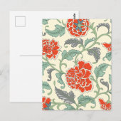 Retro bloemen Japanse stijl Rood Ivoor Groen Briefkaart (Voorkant / Achterkant)