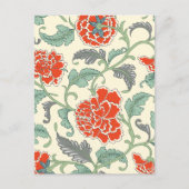 Retro bloemen Japanse stijl Rood Ivoor Groen Briefkaart (Voorkant)