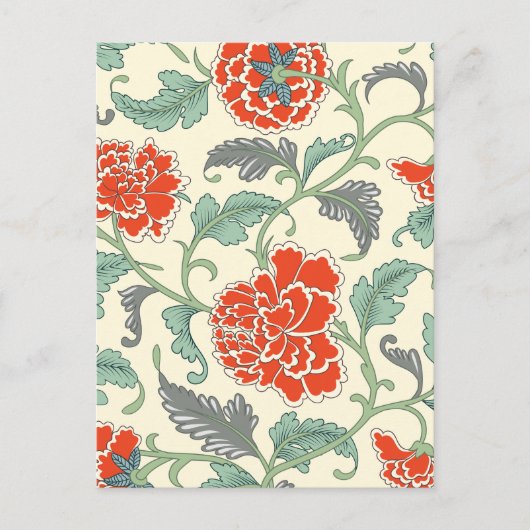 Retro bloemen Japanse stijl Rood Ivoor Groen Briefkaart (Voorkant)