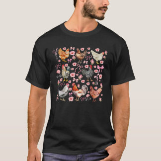 Retro Bloemen Kip Coquette Bows Boerderij Dier Ver T-shirt