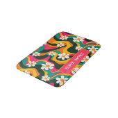 Retro Bloemen Kleurrijk 70s Patroon met Naam Badmat (Gekanteld)