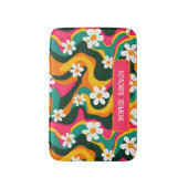 Retro Bloemen Kleurrijk 70s Patroon met Naam Badmat (Voorkant Verticaal)