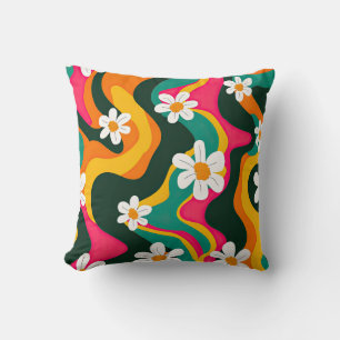 Retro Bloemen Kleurrijke 70s Hippie Patroon Kussen