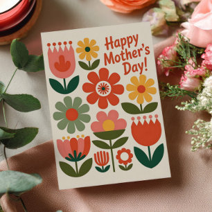 Retro Bloemen Kleurrijke Bloemen Gelukkige Moederd Feestdagenkaart