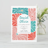 Retro Bloemen Kleurrijke bruiloft Kaart (Staand voorkant)