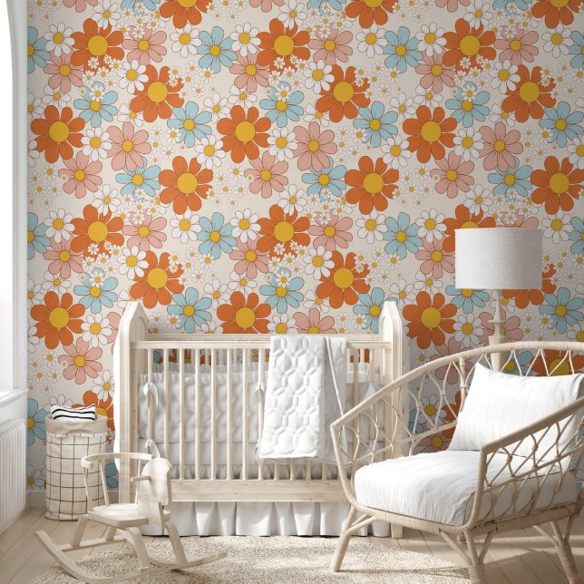 Retro Bloemen Kleurrijke Daisy Patroon Wallpaper Behang (Kinderen)