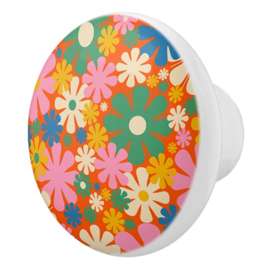 Retro Bloemen Kleurrijke jaren '60 70 Bloemen Patr Keramische Knop (Rechts)