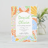 Retro Bloemen Kleurrijke Lijst bruiloft Kaart (Staand voorkant)