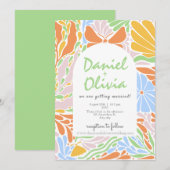 Retro Bloemen Kleurrijke Lijst bruiloft Kaart (Voorkant / Achterkant)