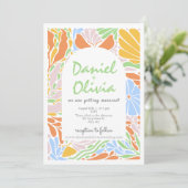 Retro Bloemen Kleurrijke Lijst bruiloft Kaart (Staand voorkant)
