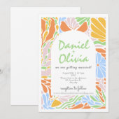 Retro Bloemen Kleurrijke Lijst bruiloft Kaart (Voorkant / Achterkant)