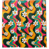 Retro Bloemen Kleurrijke Trippy Patroon Douchegordijn (Voorkant)