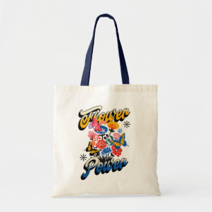 Retro Bloemen Kracht Vlinder Vintage Hippie Tote Bag