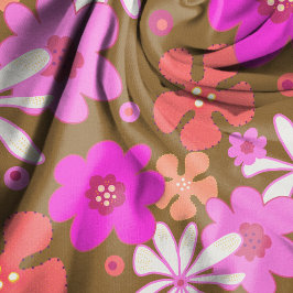 Retro Bloemen Kunstpatroon Roze Bruin Stof