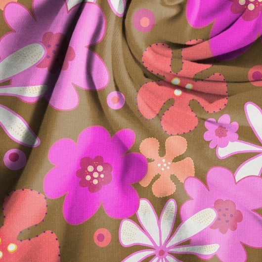 Retro Bloemen Kunstpatroon Roze Bruin Stof
