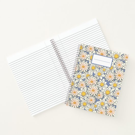  retro bloemen l Elegant patroon l Blue Notitieboek (Binnen)