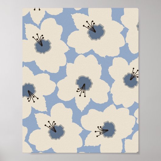 Retro Bloemen Lichtblauw Poster (Voorkant)