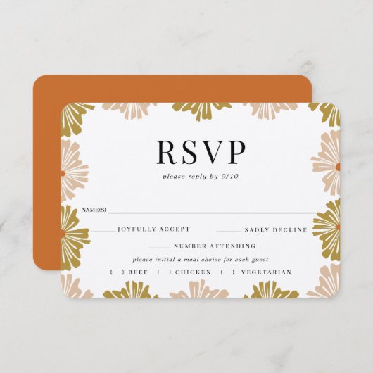 Retro Bloemen Lijst Bruiloft RSVP Maaltijd Keuze (Voorkant / Achterkant)