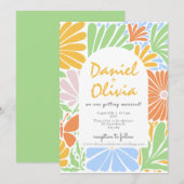 Retro Bloemen Lijst Kleurrijke bruiloft Kaart (Voorkant / Achterkant)