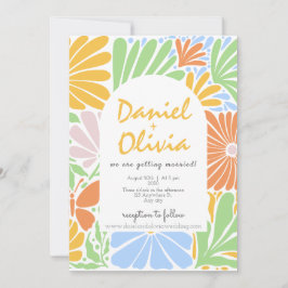 Retro Bloemen Lijst Kleurrijke bruiloft Kaart