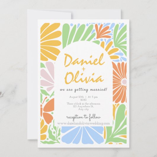 Retro Bloemen Lijst Kleurrijke bruiloft Kaart (Voorkant)