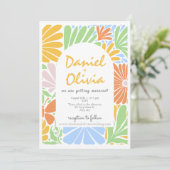 Retro Bloemen Lijst Kleurrijke bruiloft Kaart (Staand voorkant)