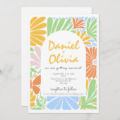 Retro Bloemen Lijst Kleurrijke bruiloft Kaart (Voorkant / Achterkant)