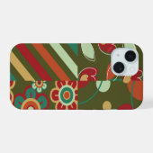 Retro Bloemen Madeliefjes Strepen Stippen Patroon iPhone 15 Hoesje (Achterkant horizontaal)