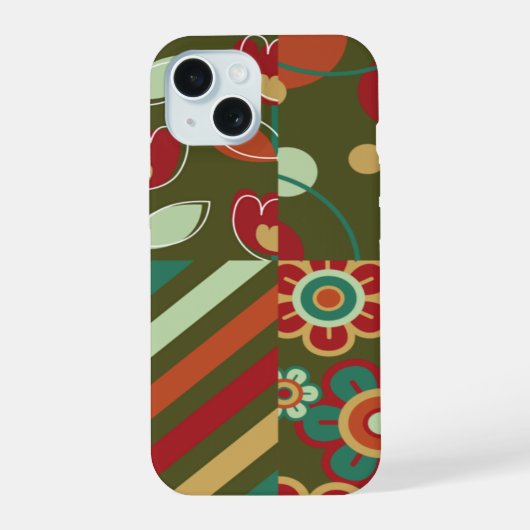 Retro Bloemen Madeliefjes Strepen Stippen Patroon iPhone 15 Hoesje (Achterkant)