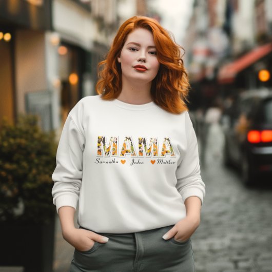 Retro Bloemen "MAMA" Sweatshirt met namen van Kind