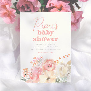 Retro Bloemen Meisje Baby Shower Kaart
